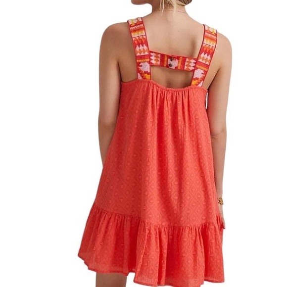 Anthropologie Dresses & Skirts - EUC {Anthro} Embroidered Pink Textured Ruffled & Tiered Orange Sundress | Small